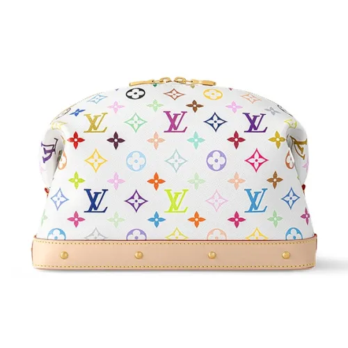 LOUIS VUITTON Takashi Murakami Коллаборация Кожаная отделка Сумка для туалетных принадлежностей Экстра-большой Женская Белая
