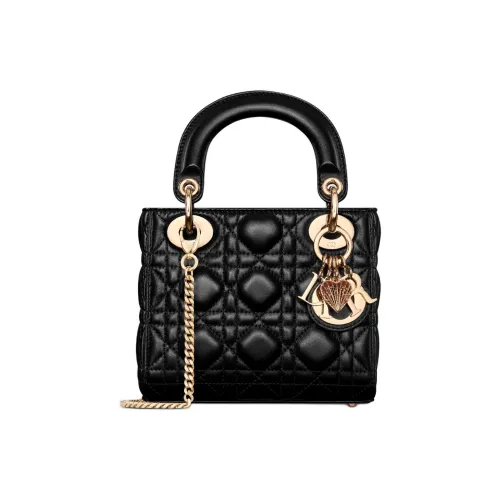 DIOR Lady Dior Sheepskin One Shoulder Bag Mini Women's Black