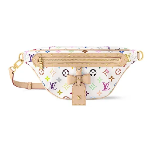 LOUIS VUITTON Takashi Murakami Коллаборация Покрытый холст с кожаными вставками Комбинированная бананка Женская Белая и Светло-коричневая