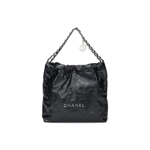 CHANEL Блестящая Телячья Кожа Хобо Сумка Сумка через плечо Сумка на плечо Женская Черная