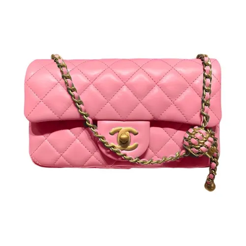 CHANEL Classic Flap CF Хлопок Сумка через плечо Мини Женская Персиково-розовая