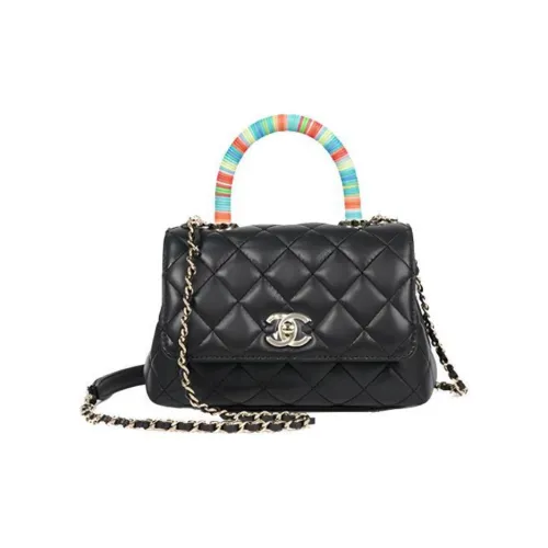 CHANEL Coco Handle Козья кожа Сумка через плечо Женская Черная