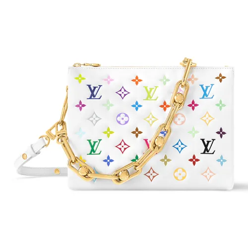 LOUIS VUITTON Takashi Murakami Коллаборация Coussin Овчина Сумка через плечо Маленькая Женская Белая