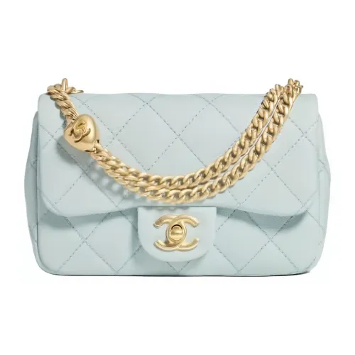 CHANEL Сумка из крупнозернистой текстуры коровьей кожи с клапаном сумка через плечо мини женская мятно-зеленый