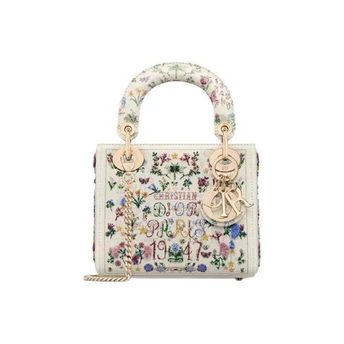 DIOR Lady Dior Корова Кожа Сумка Lady Dior Сумка через плечо Сумка мини Женская Кремовый Белый и Многоцветный