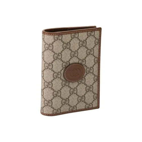 GUCCI GG Retro Series Холст с кожей Обметка Картхолдер Кошелек Держатель для паспорта Мужской Коричневый