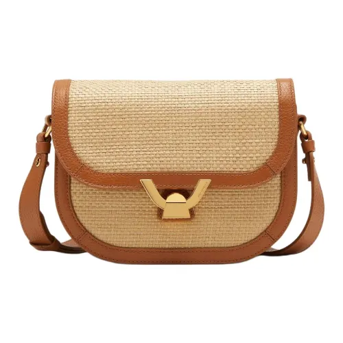 COCCINELLE Рафия с GRAIN LEATHER Соломенная сумка Сумка через плечо Маленькая Женская Натуральная и Коричневая