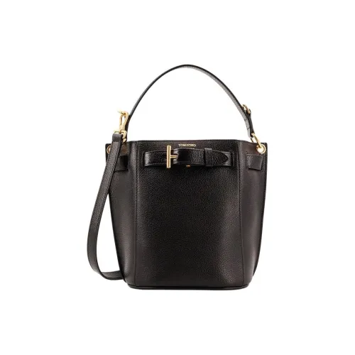 TF Коровья кожа Ведрообразная сумка Сумка через плечо Сумка для женщин Черный