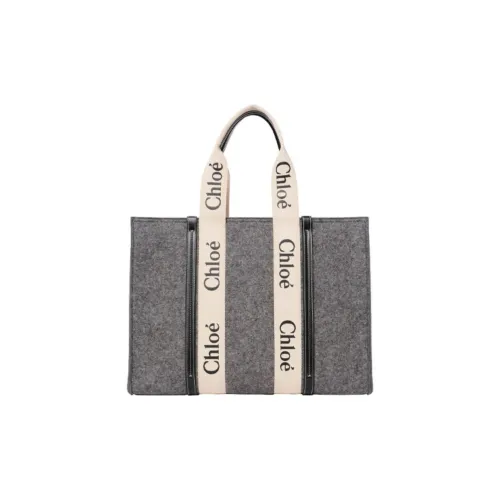 Chloe Woody Гладкая отделка Телячья кожа Тоут Сумка Сумка для покупок Сумка через плечо Сумка Большая Женская Серый