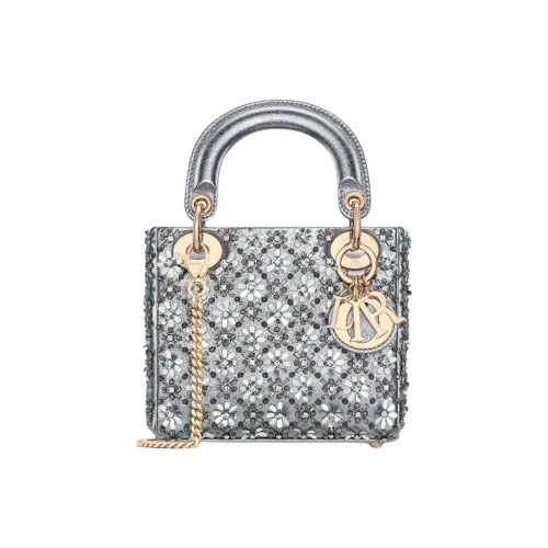 DIOR Lady Dior Телячья кожа Сумка через плечо Сумка Мини Women's Silver