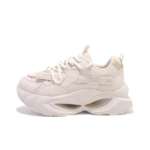 Shen Linsen Амортизация Дышащий Легкий Низкий Топ Толстая Подошва Кроссовки Женские Бежево-Золотые