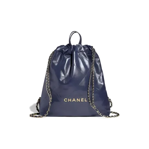 CHANEL 22SS Весна и Лето 22Bag Коровья кожа Сумка Рюкзак Рюкзак Унисекс Темно-синий
