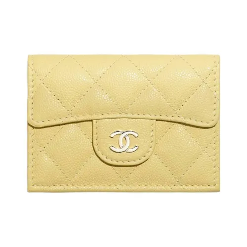 CHANEL Classic Flap CF Зернистая кожа личи Коровья кожа Держатель для карт кошелек Маленький Женский Желтый