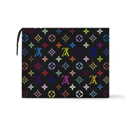 LOUIS VUITTON Takashi Murakami Коллаборация Покрытый холст Клатч Женские Черный