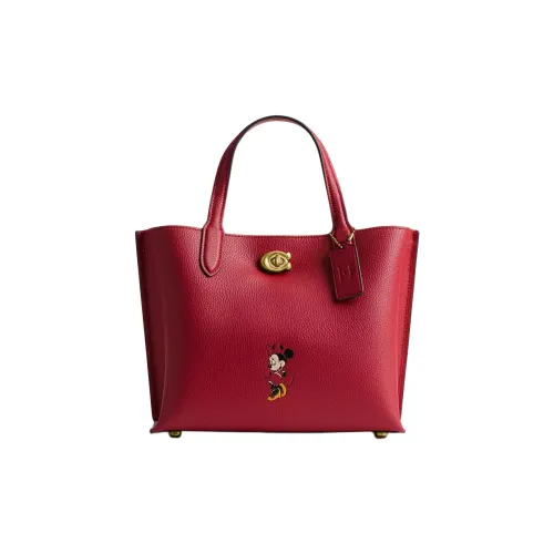 COACH Disney Collaboration Willow Minnie Collection Pebble Leather Tote Bag Shopping Bag Medium Women's Red