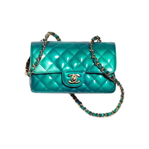 CHANEL Сумка с клапаном из лакированной кожи сумка через плечо мини женская зеленый синий