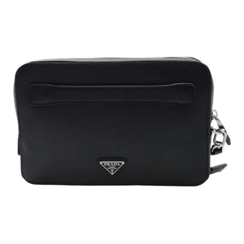 PRADA Saffiano Коровья кожа Клатч Мужской Черный