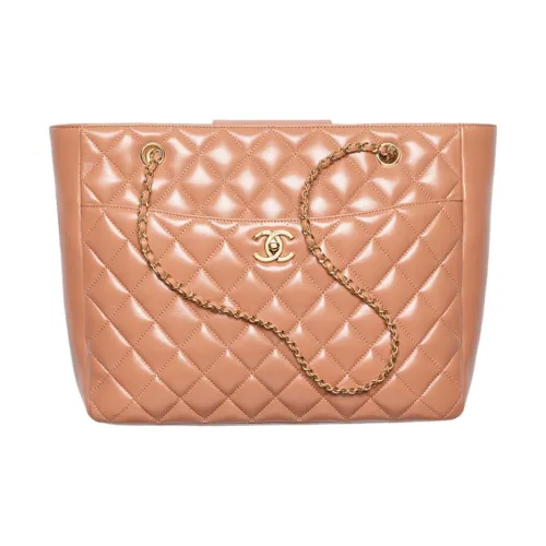 CHANEL Кожа Тоут Сумка Сумка для покупок Маленькая Сумка Женская Светло-оранжевая