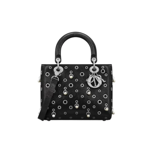 DIOR Lady Dior Телячья кожа Сумка Lady Dior Сумка через плечо Средний размер Женская Черная