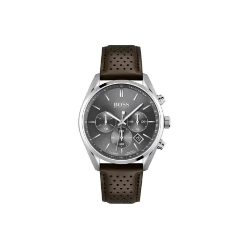 Hugo Boss Мужские часы Кварцевый механизм Кожаный ремешок 44 мм Черный циферблат