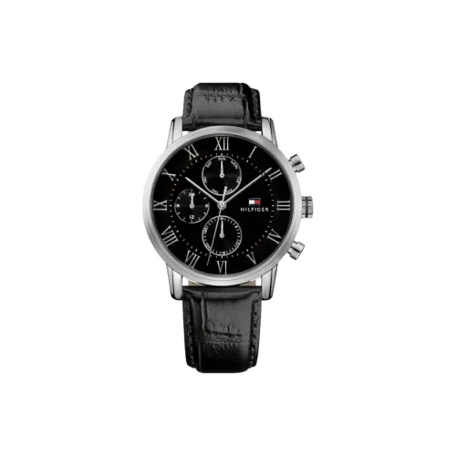Tommy Hilfiger Мужские часы Кварцевый механизм Кожаный ремешок 44 мм Черный циферблат