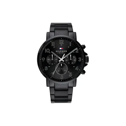 Tommy Hilfiger Мужские часы Кварцевый механизм Ремешок из нержавеющей стали 45,9 мм Черный циферблат