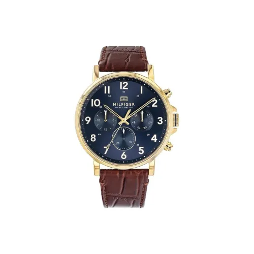 Tommy Hilfiger Мужские часы Кварцевый механизм Кожаный ремешок 46 мм Синий циферблат