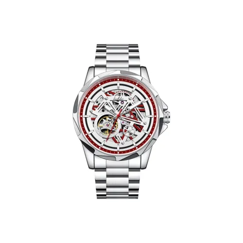 Lushika Speedster Collection Механические часы ремешок из нержавеющей стали мужские часы красный циферблат