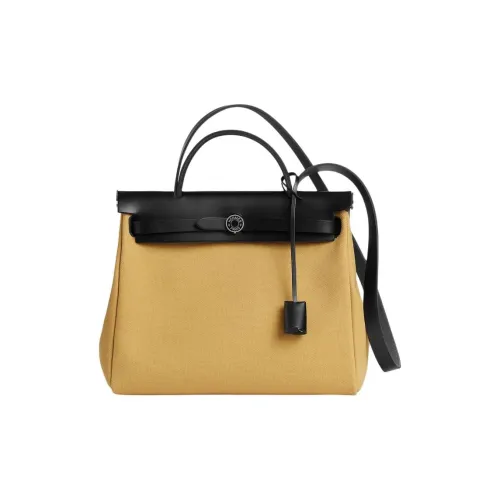 HERMES Herbag Zip Холст Через плечо Сумка Женская Черный и Светло-коричневый