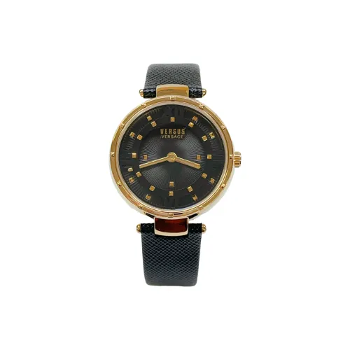 VERSUS VERSACE Women's Watch Кварцевый механизм Корова Кожа Ремешок 38 мм Черный Циферблат