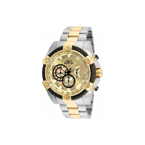 INVICTA Мужские часы Кварцевый механизм Ремешок из нержавеющей стали 52 мм Золотой циферблат
