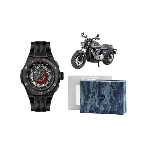 OBLVLO Автоматический Механический Механизм Резиновый Ремешок Часы Мужские Черный Циферблат