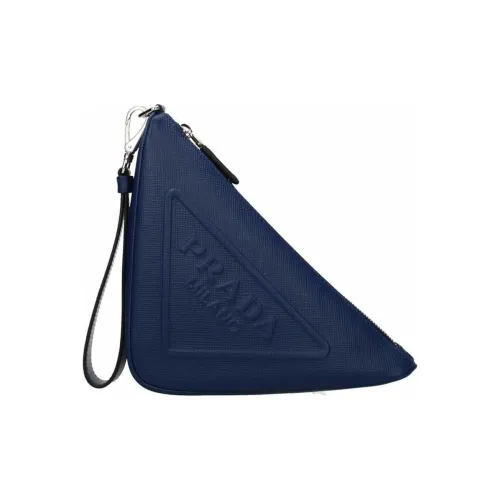 PRADA Triangle Leather Triangle Bag Clutch Small Men's Blue
