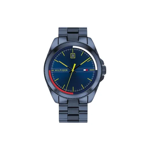 Tommy Hilfiger Мужские часы Кварцевый механизм Ремешок из нержавеющей стали 44 мм Синий циферблат