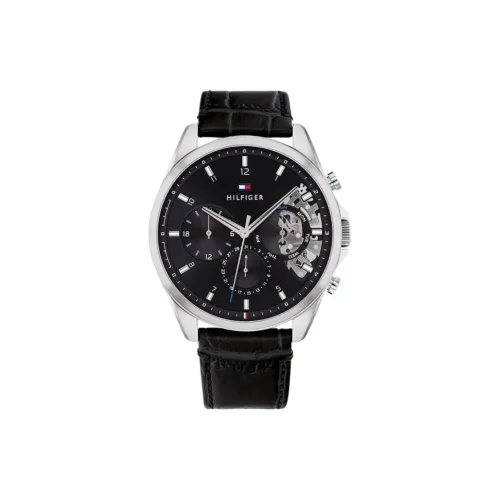 Tommy Hilfiger Мужские часы Кварцевый механизм Кожаный ремешок 43,5 мм Черный циферблат