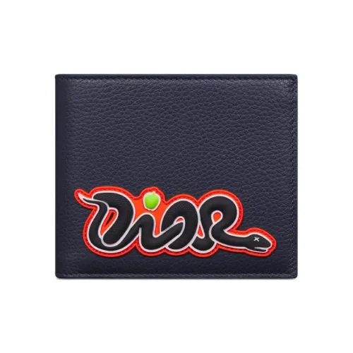 DIOR Kaws Collaboration Кошелек из коровьей кожи Унисекс Синий