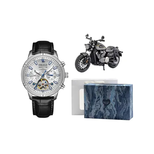 OBLVLO Автоматический механический механизм натуральная кожа ремень часы для мужчин серебристый циферблат