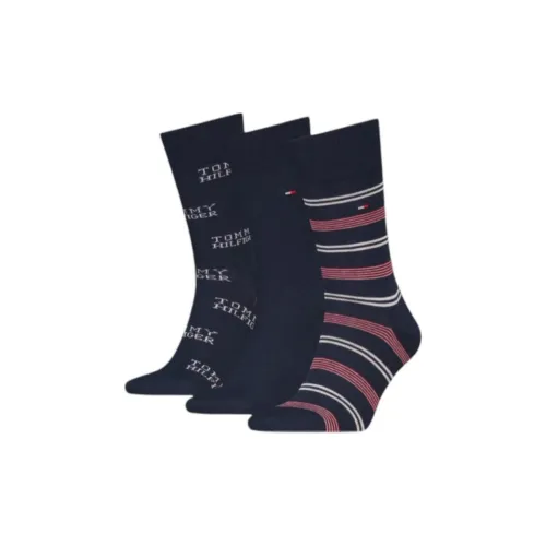 Tommy Hilfiger 3 Pack Stripes + Solid Color + Letter Men's Mid Shin Sock