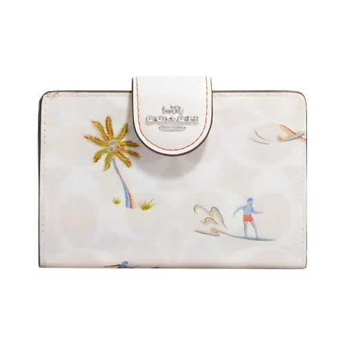 COACH Corner Zip Холст с кожей Карман для монет Кошелек Женский Белый