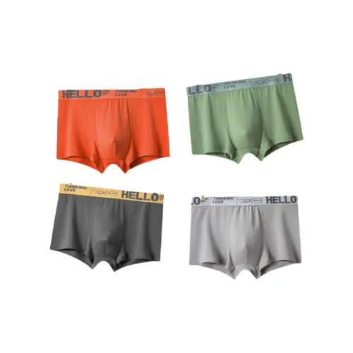 Tingqu Темно-серый/Светло-серый/Травяной зеленый/Оранжево-красный Мужские боксер-шорты