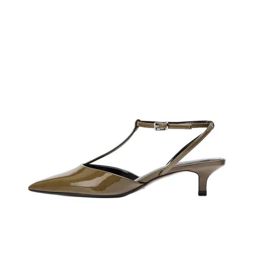 ZARA Новогодние туфли на высоком каблуке 5 см женские зеленые