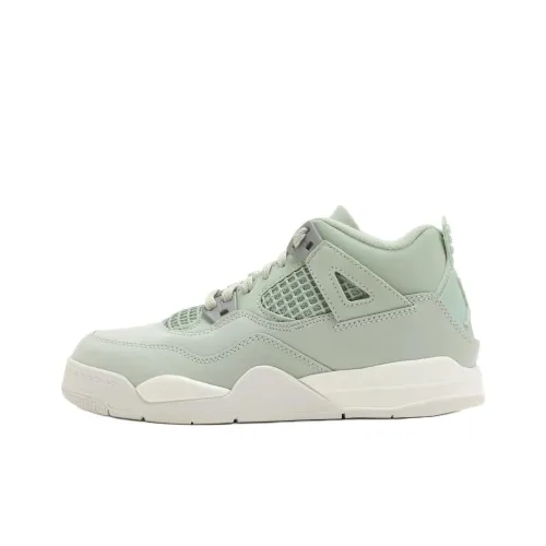Jordan Air Джордан 4 Детские баскетбольные кроссовки Низкий Топ Зеленый Для дошкольников