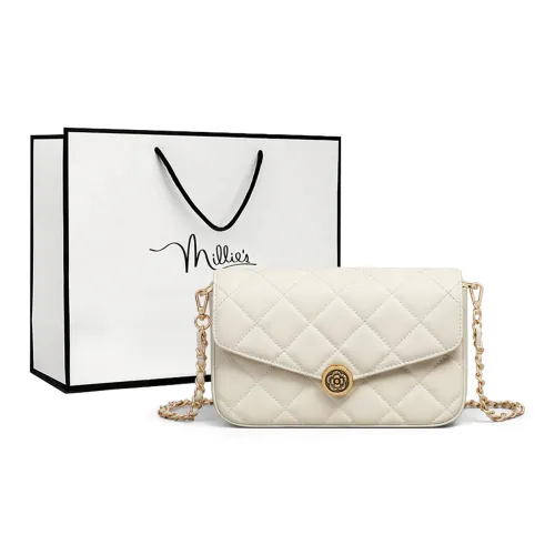 MILLIE'S Корова Кожа с Синтетической Кожей Подмышка Сумка через плечо Маленькая Квадратная Сумка Стандартная Женская Экрю