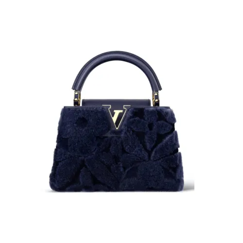 LOUIS VUITTON Capucines Замша с кожаными вставками цветовая схема Kapusin через плечо тоут-сумка мини женский темно-синий