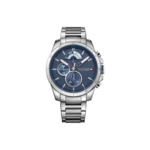 Tommy Hilfiger Мужские часы Кварцевый механизм Ремешок из нержавеющей стали 48 мм Синий циферблат