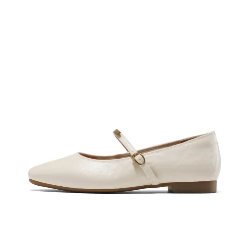 BELLE Туфли Mary Jane с плоской подошвой Женские Экрю Черный