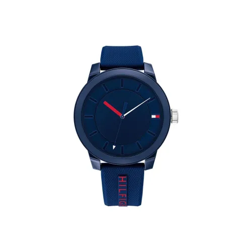 Tommy Hilfiger Мужские часы Кварцевый механизм Силиконовый ремешок 44 мм Синий циферблат