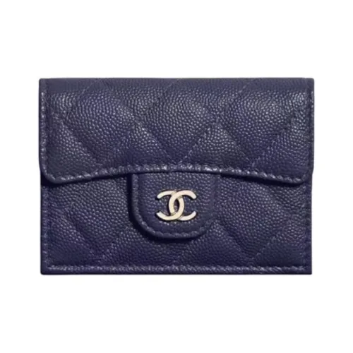 CHANEL Рельефный Яркий Телячья Кожа Монета Кошелек Кошелек Женский Темно-синий