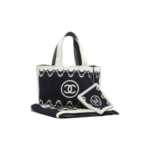 CHANEL Ткань Набор Полотенце Сумка Тоут Сумка Сумка для покупок Дорожная сумка Женские Черный