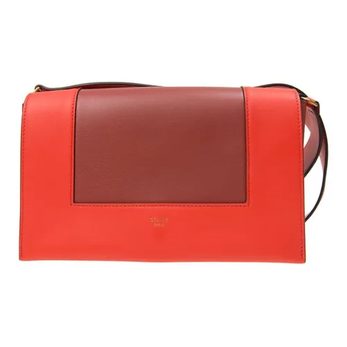 Celine Frame Zhe Гладкая Телячья Кожа Сумка через плечо Женская Оранжевый Красный Двухтон
